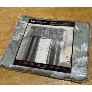 Vtg‎ Chris Madden Magnolia Valance Blue White Shiny 25x18" Formal Fringe
